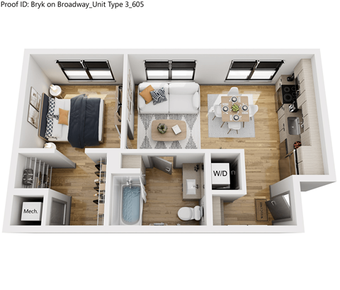 Floor plan for 1 bed, 1 bath, 644 sqft